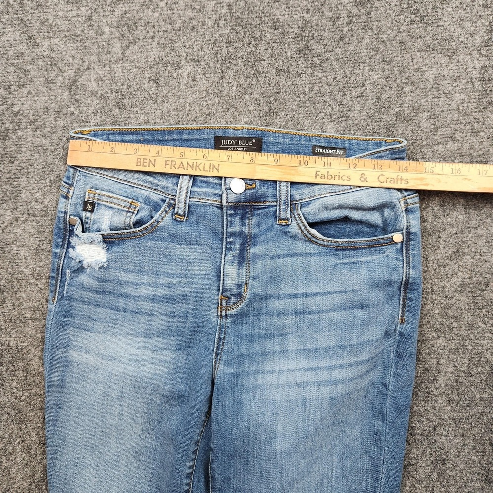 Judy Blue Straight Jeans Womens 7/28 Mid Rise Distressed Raw Hem Denim - Picture 5 of 9